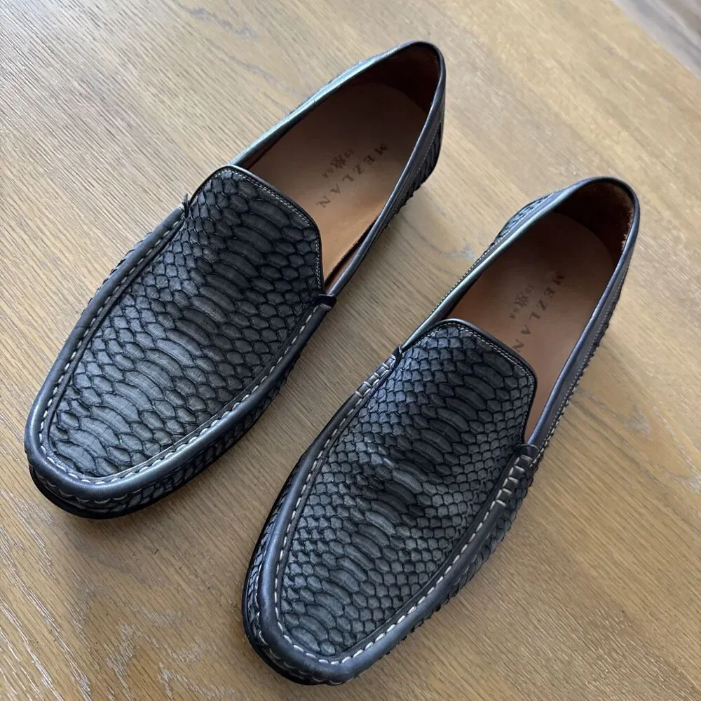 MEZLAN Spain Men 11 M Marius Grey Python Snakeskin Leather Loafers Moccasins Y2K